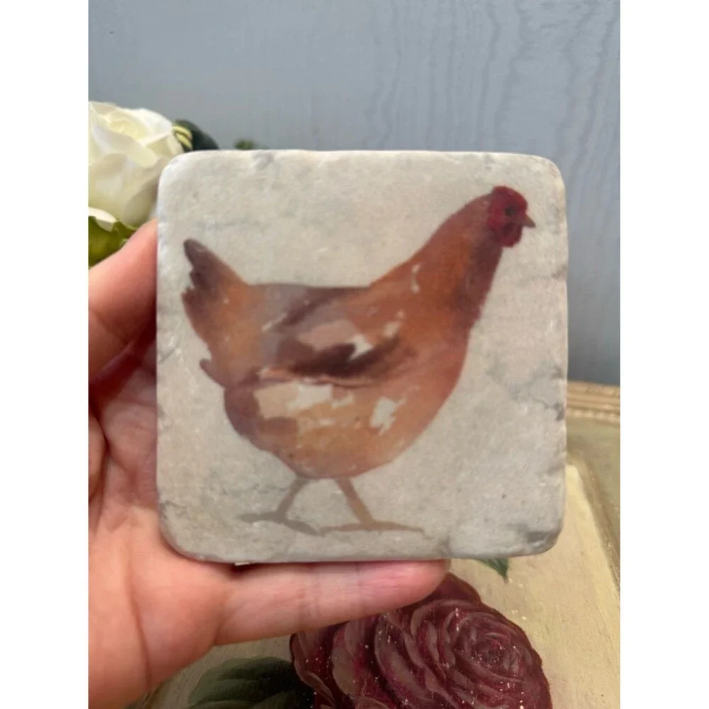 Chicken Resin Coasters Set of Four Rustic Country Farmhouse Ranch